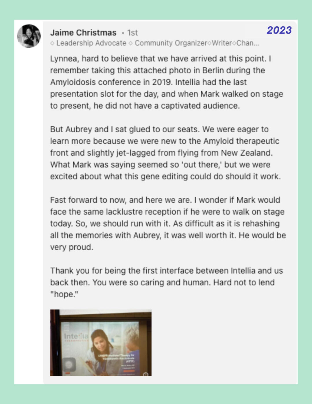 Comment from ATTR patient advocate